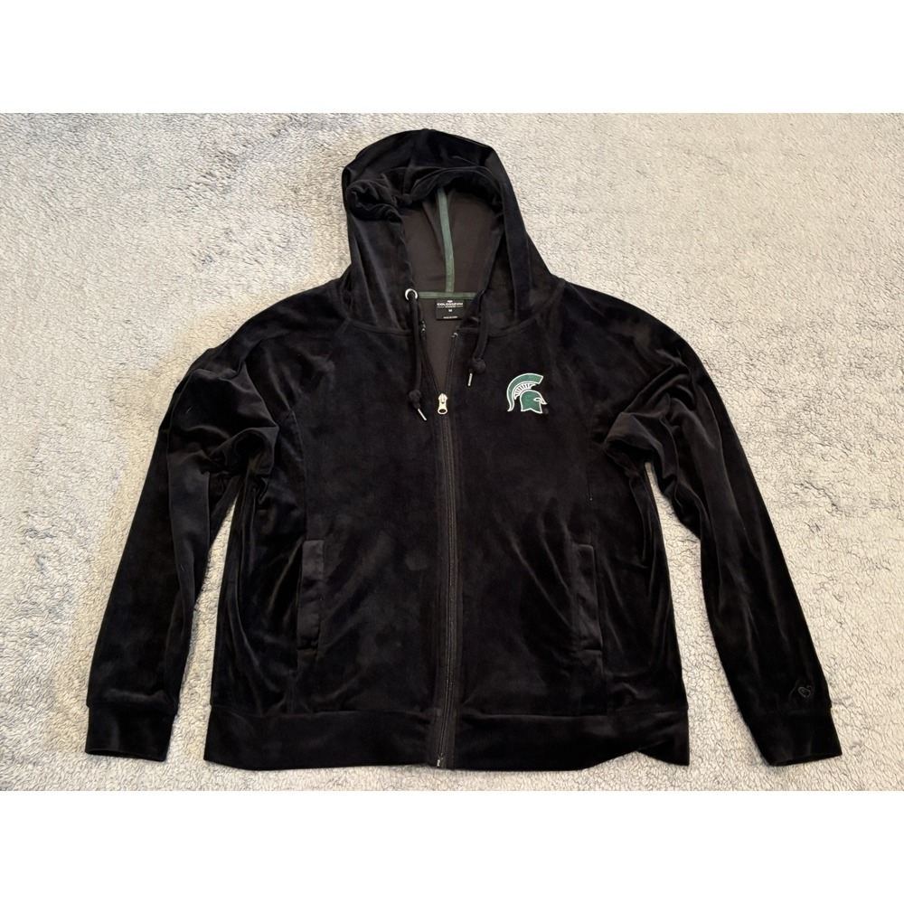 Michigan State Spartans Velour Full Zip Hoodie Womens Medium Black MSU Colosseum